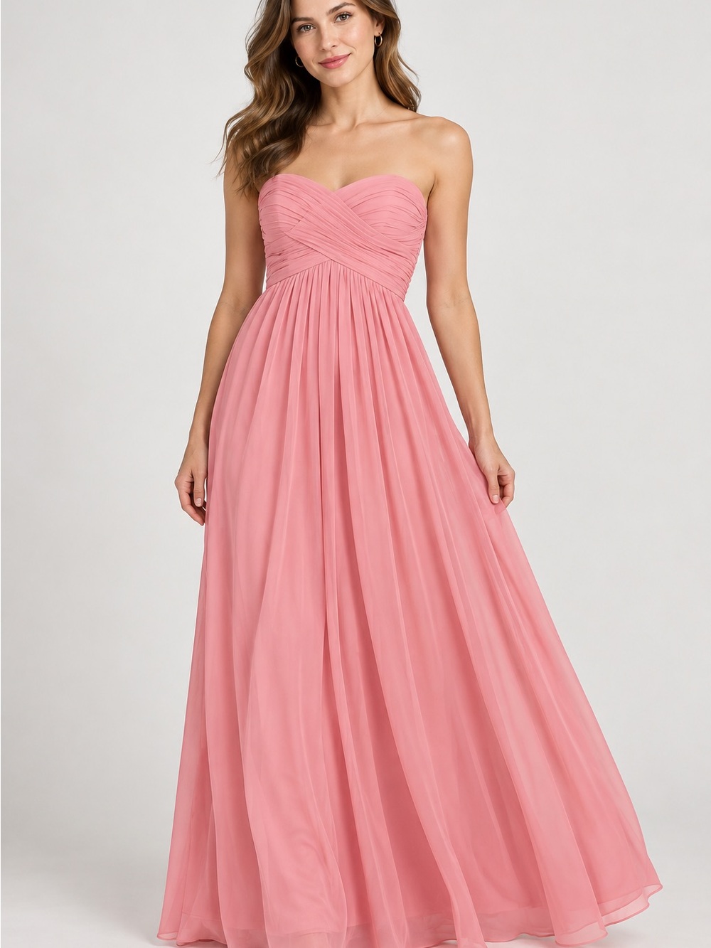 Alfred Angelo Blush Pink Strapless Chiffon Maxi Gown